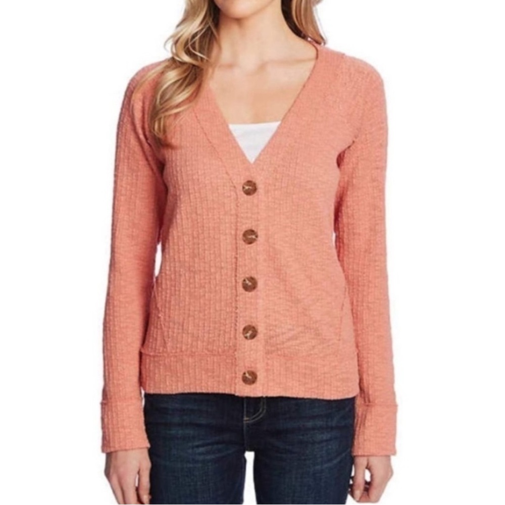 Two by Vince Camuto Raw Seam Textured Cardigan‎ Sweater Women's XXL Terra Cotta